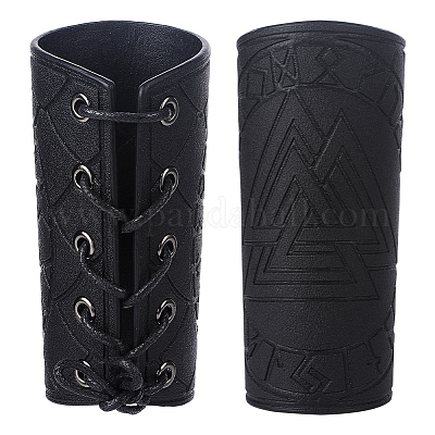 Wholesale GORGECRAFT 2PCS Leather Gauntlet Wristband Medieval Armor Bracers  Viking Odin Runes Valknut Embossed Leather Arm Guard Adjustable Black  Armband Armor Cuff for Halloween Adult Knight Warrior Cosplay 