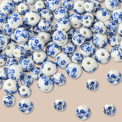 100 шт. 2 стиля фарфоровые керамические бусины ручной работы с цветочным принтом PORC-LT0001-11-1
