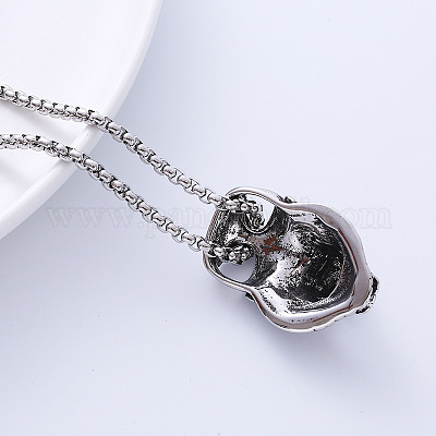 Мужские ожерелья с подвеской в виде черепа волка из нержавеющей стали 304 в стиле ретро-рок-панк NY3455-1