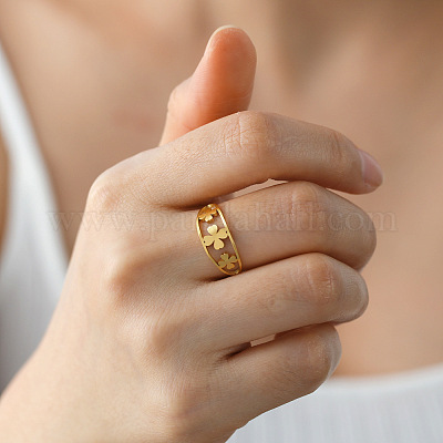 Кольцо-манжета из нержавеющей стали 304 с открытыми краями в форме клевера RJEW-F149-04G-1