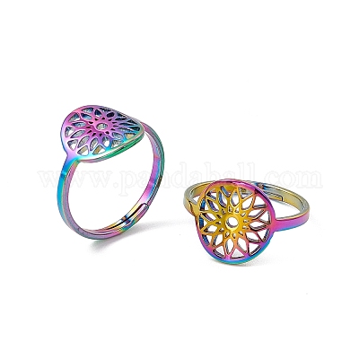 Ионное покрытие(ip) 201 нержавеющая сталь цветок регулируемое кольцо для женщин RJEW-C045-01M-1
