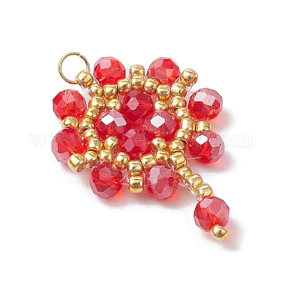 Подвески-цветы из стеклянных бусинок ручной работы PALLOY-MZ00492-01-1