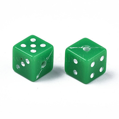 アクリルビーズ サイコロ シーグリーン 7.5x7.5x7.5mm 穴：1.5mm 約