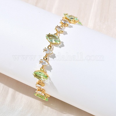 Браслеты из латунного стекла и кубического циркония с конским глазом BJEW-D378-02G-1