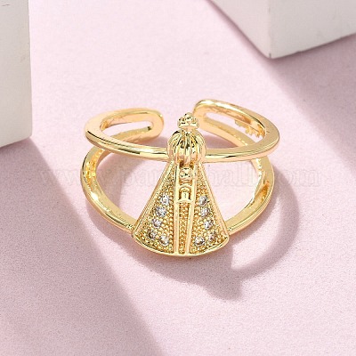 Латунные микро проложить манжеты кольца кубического циркония RJEW-P149-01A-G-1