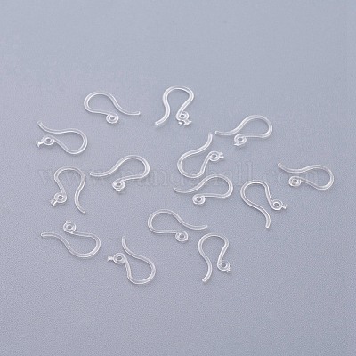 Plastic Earring Hooks, Ear Wire, with Horizontal Loop, Clear, 13x7mm, Hole:  1mm