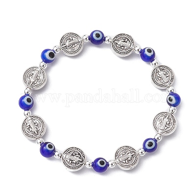 Эластичный браслет из бисера и сплавов сглаза лэмпворк BJEW-JB09671-1