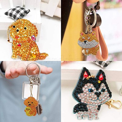 DIY Diamond Painting Keychain Kits, with Dog Shape Diamond Painting Mold,  Rhinestone, Diamond Sticky Pen, Tray Plate and Glue Clay, Mixed Color