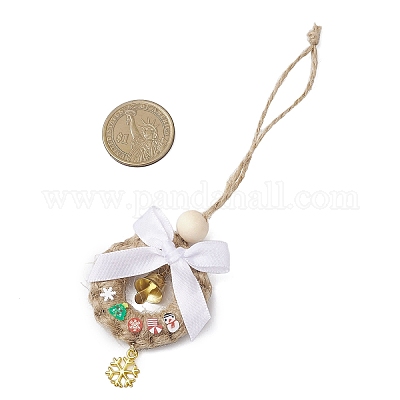 3 шт. Рождественские подвесные украшения в виде бантов из дерева и полиэстера HJEW-JM04193-1