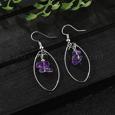 Болтающийся серьги природный аметист X-EJEW-JE02150-03-1