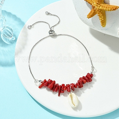 Браслет-слайдер с подвесками из натуральных ракушек BJEW-TA00365-01-1