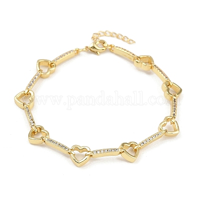 Латунные браслеты-цепочки с микропаве из прозрачных кубических цирконий для женщин BJEW-F504-10G-1