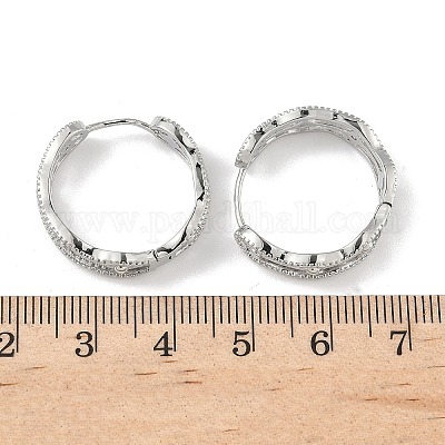 Прямоугольные серьги-кольца из латуни с прозрачным кубическим цирконием EJEW-D320-06P-1