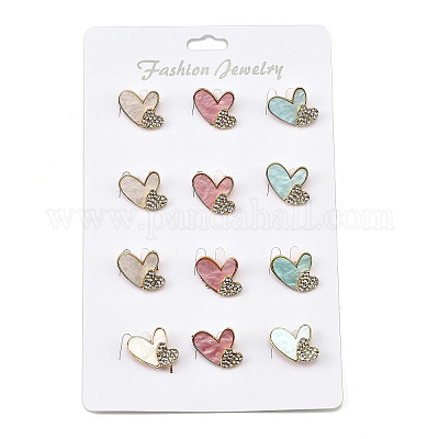 12 шт. 3-цветные броши из сплава в форме двойного сердца со стразами для одежды рюкзака JEWB-A033-01G-1