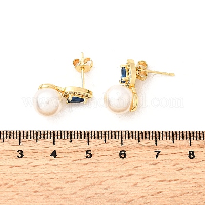 Серьги-гвоздики в форме капли с круглыми латунными микрофианитами EJEW-C154-06G-1