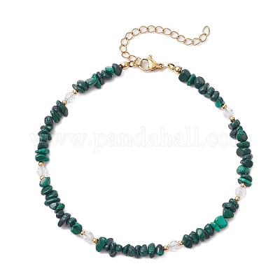 Браслеты на ногу с натуральным малахитом и стеклянными бусинами AJEW-AN00682-05-1