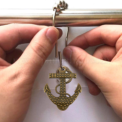 Wholesale SUPERFINDINGS 12Pcs Iron Shower Curtain Rings with 12Pcs Sea Theme  Alloy Pendants Bathroom Decoring Accessories Shower Curtain Hooks Rings  Antique Bronze Pirate Anchor Hangers Hole: 2.3~6mm 