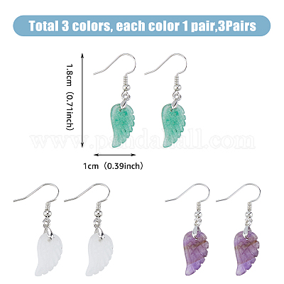 3 пара 3 стилей серег-крыльев из натуральных смешанных драгоценных камней с латунными штифтами для женщин EJEW-FI0003-19-1