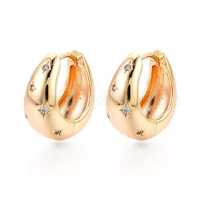 Серьги-кольца в форме капли с микропаве из прозрачных кубических цирконий из латуни EJEW-T048-26G-1