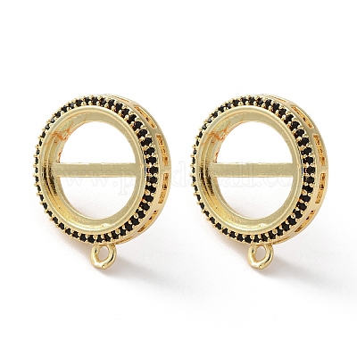 Фурнитура для сережек-гвоздиков из латуни с микропаве из черного кубического циркония KK-R215-09G-01-1