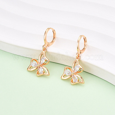 Серьги-гвоздики с застежкой-молнией из латуни с микропаве из кубических цирконий EJEW-N058-09G-1