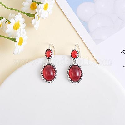 Овальные серьги с подвесками из красной смолы JE1087A-1