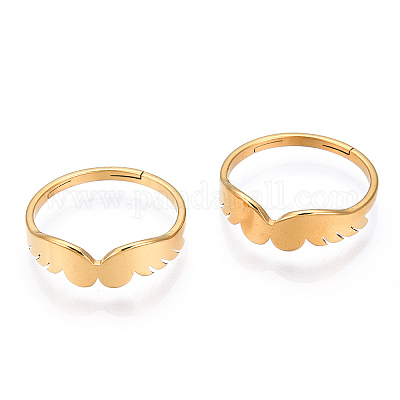 Ионное покрытие (IP) 304 нержавеющая сталь крыло регулируемое кольцо для женщин RJEW-T027-10G-1