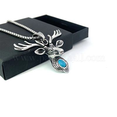 Ожерелья с подвеской в виде оленя из нержавеющей стали с синтетической бирюзой для мужчин и женщин UP8679-1