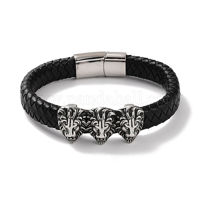 Мужские плетеные черные браслеты из искусственной кожи BJEW-K243-20AS-1