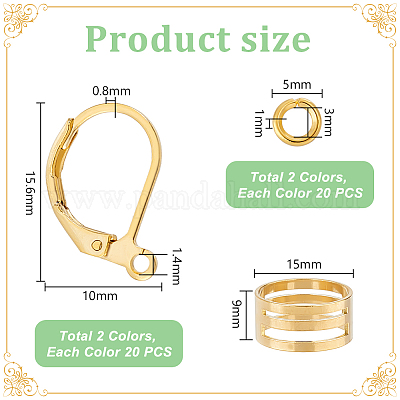 Фурнитура для сережек с застежкой-молнией из латуни с соединительными кольцами и латунными кольцами DIY-PH0023-17-1
