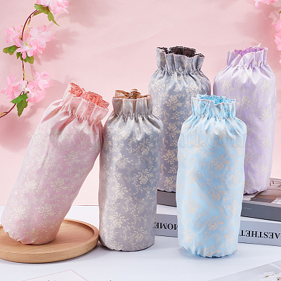 5 пара двухцветных нарукавников из полиэстера с цветочным узором для защиты женской одежды AJEW-GF0008-62-1