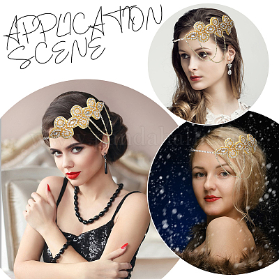 Цветок полиэстер стразы и сплав пластика жемчуг кисточка цепочка аксессуары для волос&nbsp;OHAR-WH20020-02G-1