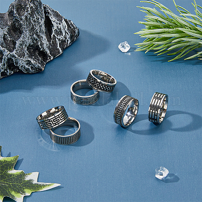 6 шт. набор из 6 колец в стиле ретро из нержавеющей стали RJEW-FI0001-15-1