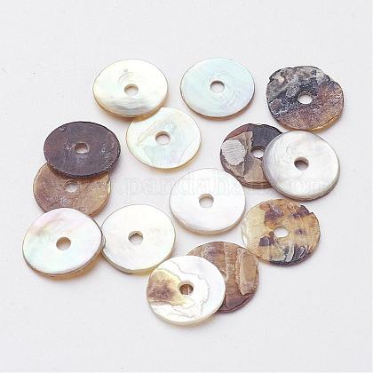 Flat Round Natural Akoya Shell Beads SHEL-N034-06-1
