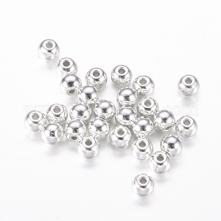 Perles d'espacement rondes de style tibétain plaquées couleur argent X-LF1078Y-S-1