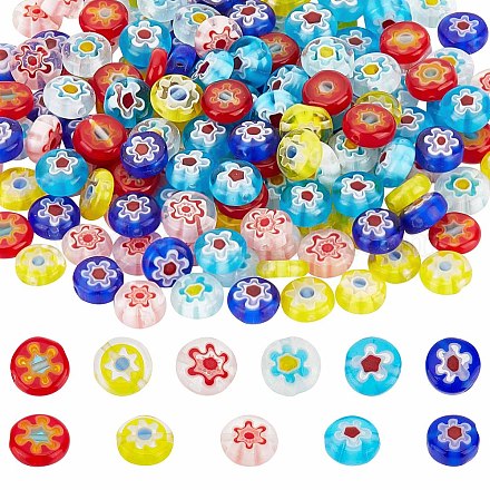 SUNNYCLUE 1 Box Flower Glass Beads Lampwork Handmade Millefiori Beads Flat Round Flower Loose Spacer Bead for Jewelry Making Beading Supplies Beaded Bracelets Necklace Keychain Craft FIND-SC0003-60-1