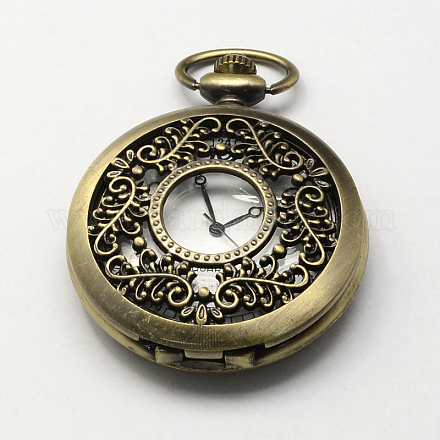 Vintage plats ronds alliage de zinc cadrans creux de montres à quartz pour création de montre de poche collier pendentif  WACH-R005-19-1