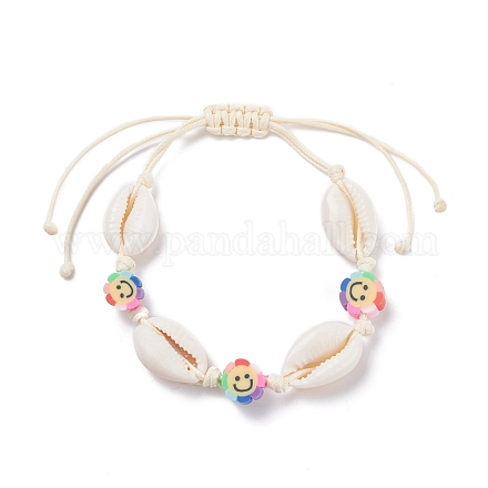 Bracelet de perles tressées en coquillage cauri naturel BJEW-JB07400-04-1