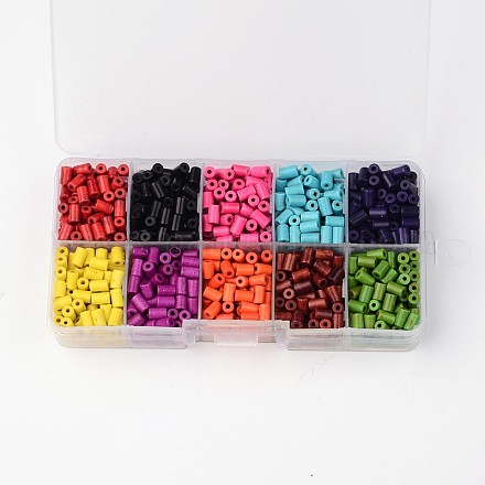1 boîte de dix couleurs colonne de perles de turquoise synthétique G-X0005-01-1