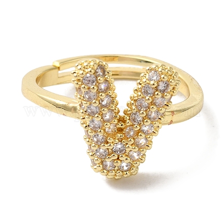 Стойка покрытие буква латунь микро паве прозрачный кубический цирконий регулируемые кольца для женщин KK-S391-03G-V-1