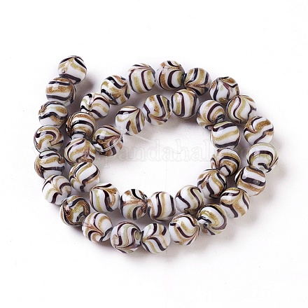 Chapelets de perles rondes de Murano de sable d'or manuelles LAMP-P053-A02-1