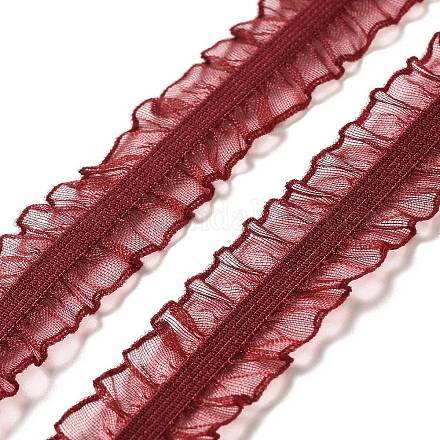 FINGERINSPIRE 10 Yards Double Ruffle Lace Trim FireBrick 3/4 inch Wide Ruffle Stretch Elastic Edging Trim Red Pleated Fabric Lace Ribbon for DIY Dress Headwear Decoration and Gift Wrapping OCOR-WH0060-44A-1
