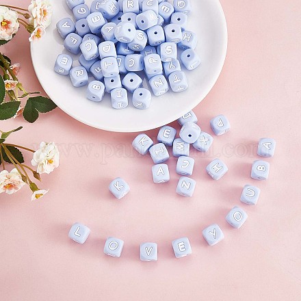 20Pcs Blue Cube Letter Silicone Beads 12x12x12mm Square Dice Alphabet Beads with 2mm Hole Spacer Loose Letter Beads for Bracelet Necklace Jewelry Making JX434G-1