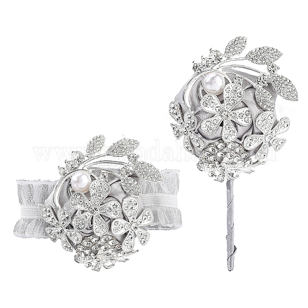 Корсаж бутоньерка из шелковой ткани имитация цветка AJEW-WH0248-359-1