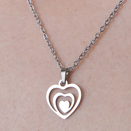 201 ожерелье с подвеской в форме сердца из нержавеющей стали NJEW-OY001-02-1