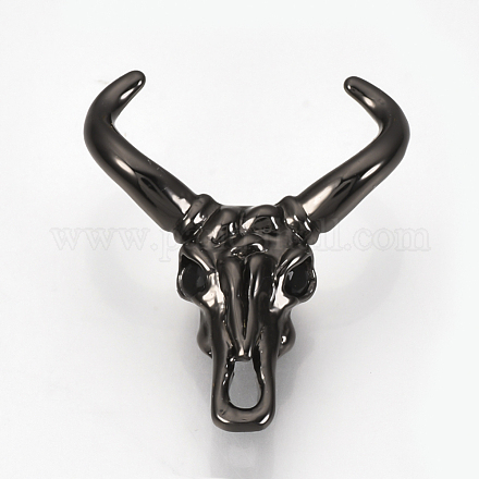 真鍮製マイクロパヴェキュービックジルコニアビーズ  牛の頭蓋骨  ブラック  ガンメタ色  22x18.5x7mm  穴：1mm X-ZIRC-T004-81B-1