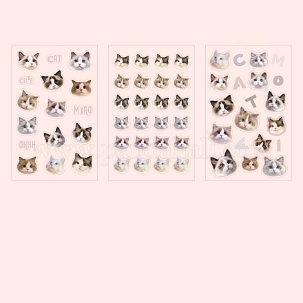 3 foglio di adesivi decorativi per gattini impermeabili in pvc PW-WG20114-04-1