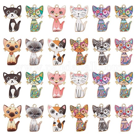 SUNNYCLUE 1 Box 24Pcs 12 Style Colorful Cat Charms Cat Charm Bulk Adorable Cute Cats Animals Kitten Charms Dangle Enamel Animal Charm for Jewelry Making Charms DIY Earrings Bracelet Necklace Crafts ENAM-SC0003-54-1