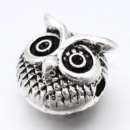 Halloween 3D Owl Head Alloy Beads PALLOY-L150-02AS-1