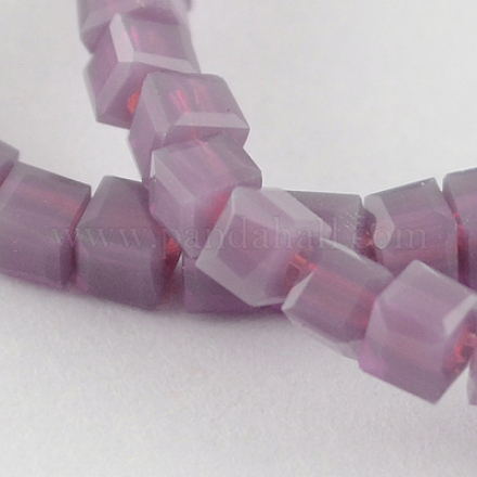 ガラスビーズ連売り  イミテーション翡翠  多面カット  キューブ  紫色のメディア  3~4x3~4x3~4mm  穴：0.5mm  約100個/連  13.5インチ GLAA-R041-3x3mm-35-1